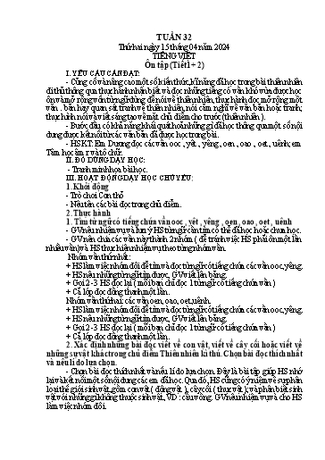 Kế hoạch bài dạy Lớp 1A - Tuần 32 Năm học 2023-2024