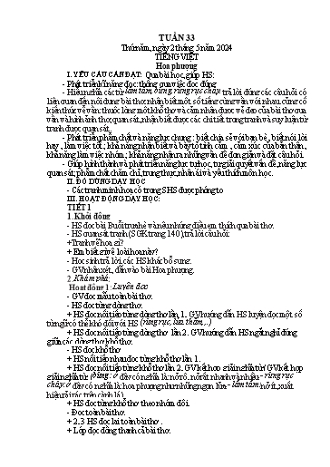 Kế hoạch bài dạy Lớp 1A - Tuần 34 Năm học 2023-2024