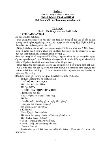 Kế hoạch bài dạy Lớp 2B - Tuần 1 Năm học 2024-2025