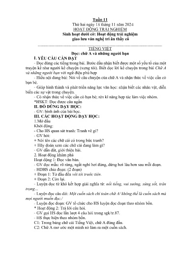 Kế hoạch bài dạy Lớp 2B - Tuần 11 Năm học 2024-2025