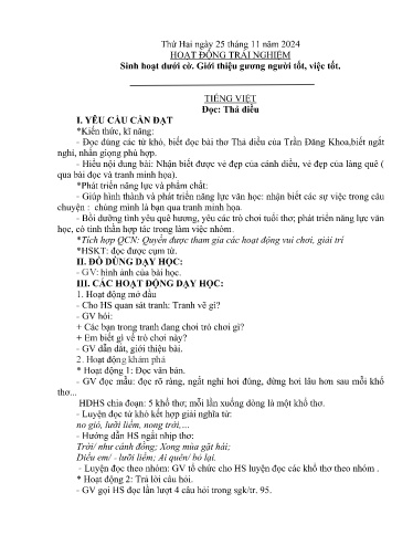 Kế hoạch bài dạy Lớp 2B - Tuần 12 Năm học 2024-2025