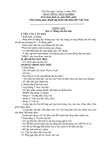Kế hoạch bài dạy Lớp 2B - Tuần 13 Năm học 2024-2025