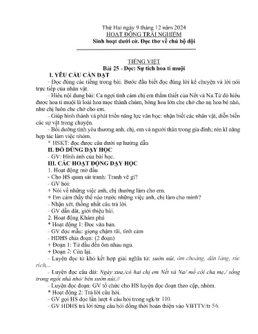Kế hoạch bài dạy Lớp 2B - Tuần 14 Năm học 2024-2025