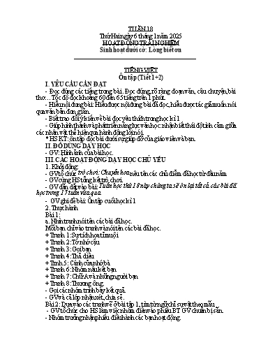 Kế hoạch bài dạy Lớp 2B - Tuần 18 (6/1 - 9/1/2025) Năm học 2024-2025