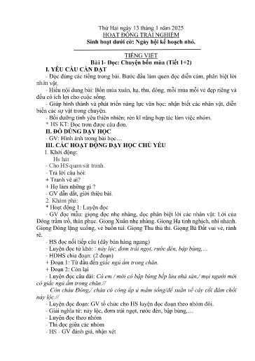 Kế hoạch bài dạy Lớp 2B - Tuần 19 Năm học 2024-2025