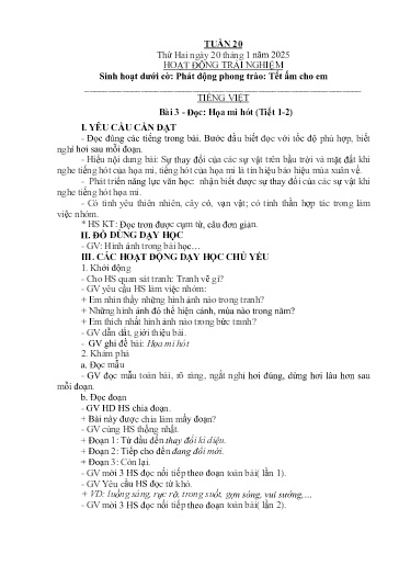 Kế hoạch bài dạy Lớp 2B - Tuần 20 Năm học 2024-2025