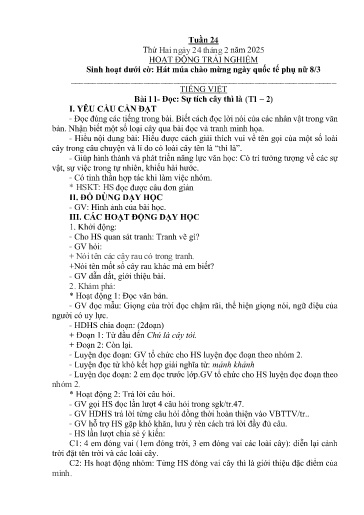 Kế hoạch bài dạy Lớp 2B - Tuần 24 Năm học 2024-2025