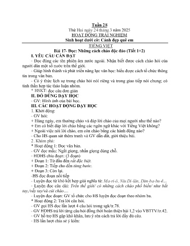 Kế hoạch bài dạy Lớp 2B - Tuần 28 Năm học 2024-2025