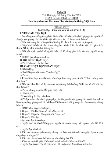Kế hoạch bài dạy Lớp 2B - Tuần 29 (31/3 - 4/4/2025) Năm học 2024-2025