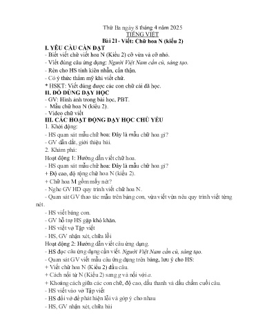 Kế hoạch bài dạy Lớp 2B - Tuần 30 Năm học 2024-2025