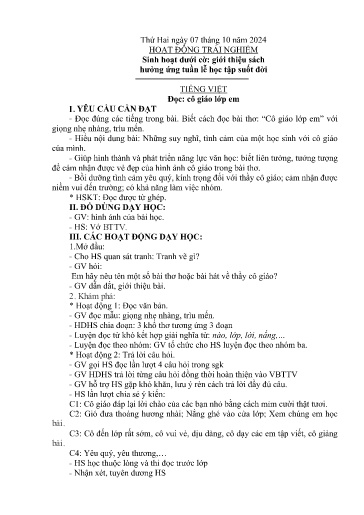 Kế hoạch bài dạy Lớp 2B - Tuần 5 Năm học 2024-2025