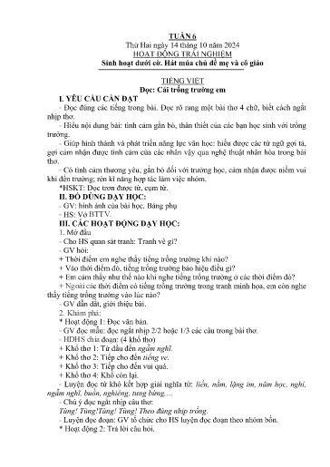 Kế hoạch bài dạy Lớp 2B - Tuần 6 Năm học 2024-2025