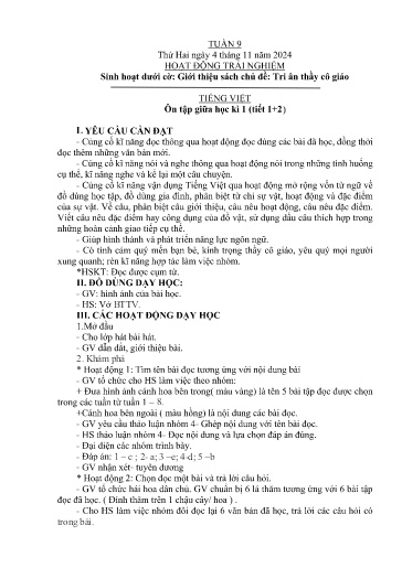 Kế hoạch bài dạy Lớp 2B - Tuần 9 Năm học 2024-2025