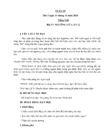 Kế hoạch bài dạy Lớp 3A - Tuần 10 Năm học 2024-2025