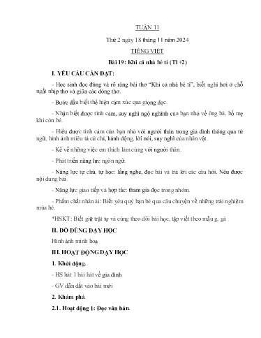 Kế hoạch bài dạy Lớp 3A - Tuần 11 Năm học 2024-2025