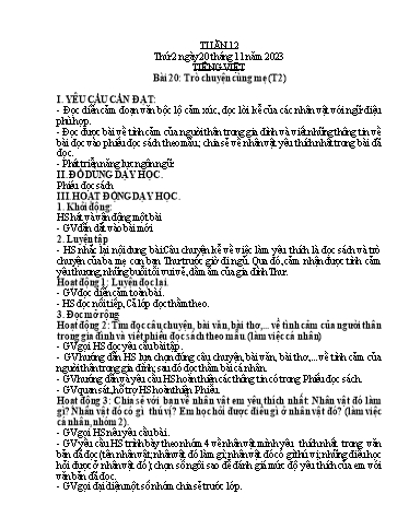Kế hoạch bài dạy Lớp 3A - Tuần 12 Năm học 2023-2024