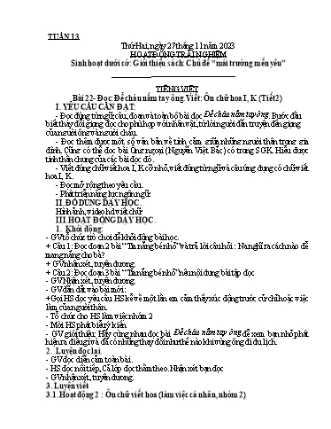 Kế hoạch bài dạy Lớp 3A - Tuần 13 Năm học 2023-2024