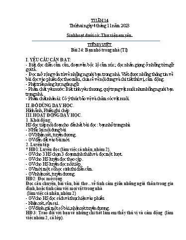 Kế hoạch bài dạy Lớp 3A - Tuần 14 Năm học 2023-2024