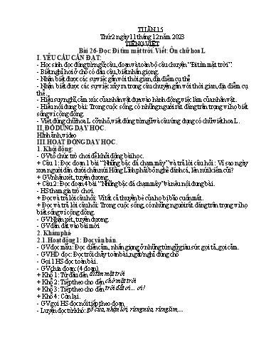 Kế hoạch bài dạy Lớp 3A - Tuần 15 Năm học 2023-2024