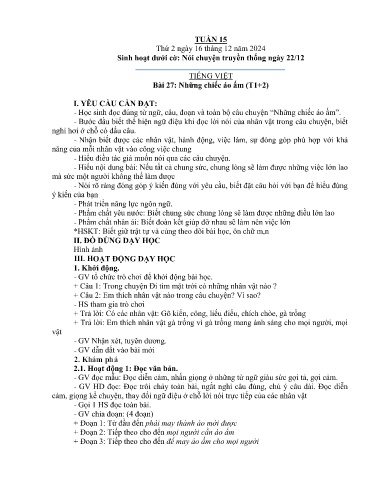 Kế hoạch bài dạy Lớp 3A - Tuần 15 Năm học 2024-2025