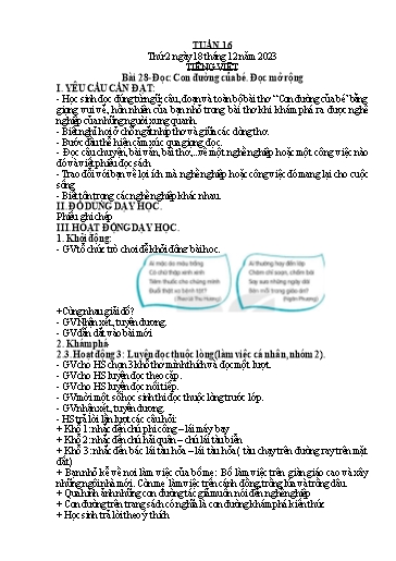 Kế hoạch bài dạy Lớp 3A - Tuần 16 Năm học 2023-2024