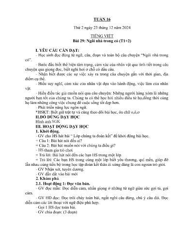 Kế hoạch bài dạy Lớp 3A - Tuần 16 Năm học 2024-2025