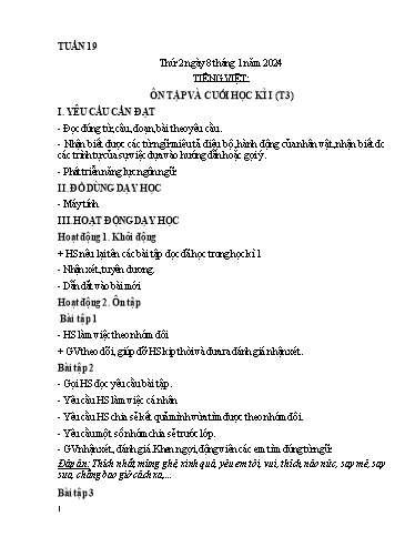 Kế hoạch bài dạy Lớp 3A - Tuần 19 Năm học 2023-2024