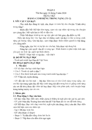 Kế hoạch bài dạy Lớp 3A - Tuần 2 Năm học 2024-2025