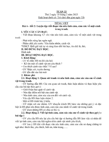 Kế hoạch bài dạy Lớp 3A - Tuần 22 (10/2 - 14/2/2025) Năm học 2024-2025