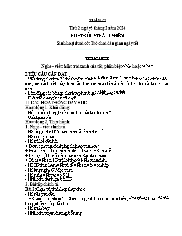 Kế hoạch bài dạy Lớp 3A - Tuần 23 Năm học 2023-2024