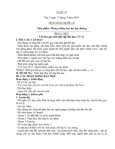 Kế hoạch bài dạy Lớp 3A - Tuần 23 Năm học 2024-2025