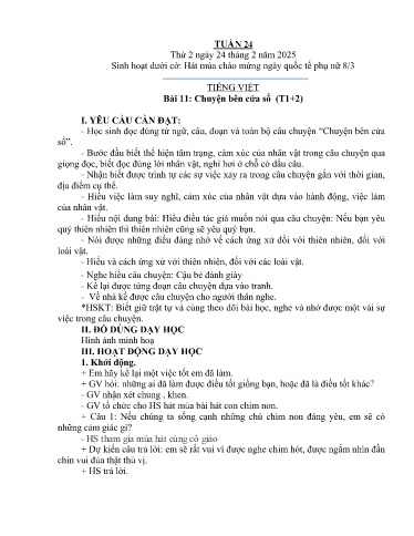 Kế hoạch bài dạy Lớp 3A - Tuần 24 Năm học 2024-2025