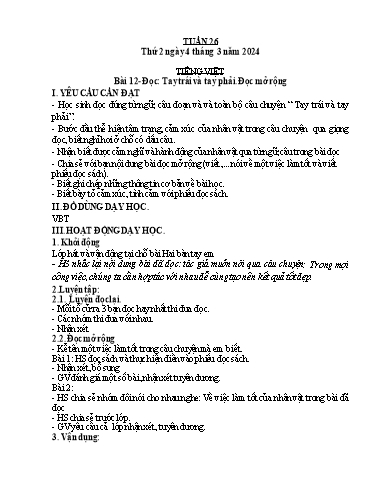 Kế hoạch bài dạy Lớp 3A - Tuần 26 Năm học 2023-2024
