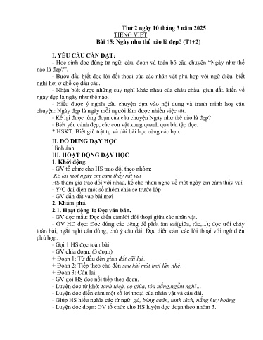 Kế hoạch bài dạy Lớp 3A - Tuần 26 Năm học 2024-2025