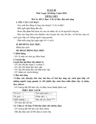 Kế hoạch bài dạy Lớp 3A - Tuần 28 Năm học 2023-2024