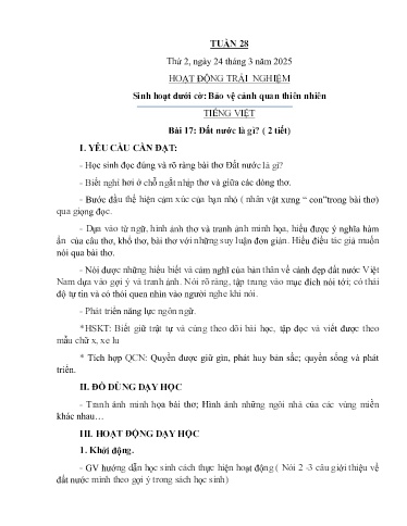 Kế hoạch bài dạy Lớp 3A - Tuần 28 Năm học 2024-2025
