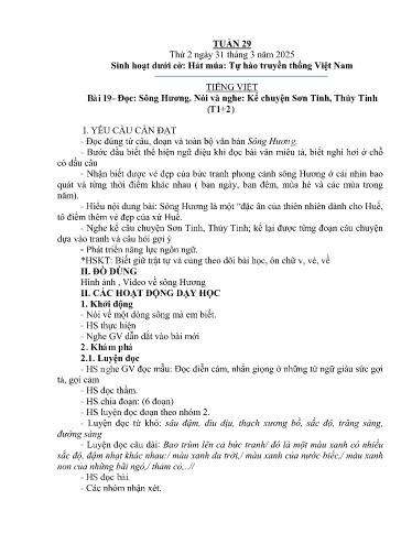 Kế hoạch bài dạy Lớp 3A - Tuần 29 Năm học 2024-2025