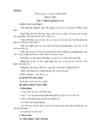 Kế hoạch bài dạy Lớp 3A - Tuần 3 Năm học 2024-2025