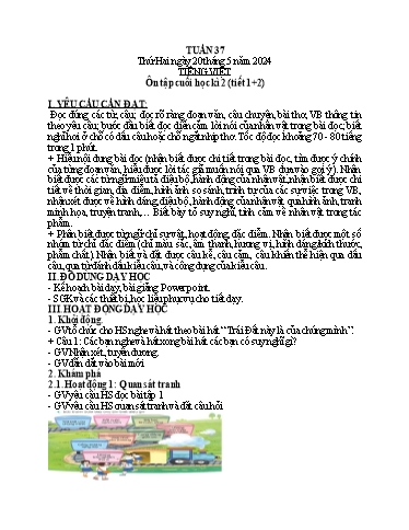 Kế hoạch bài dạy Lớp 3A - Tuần 37 Năm học 2023-2024