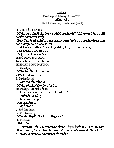 Kế hoạch bài dạy Lớp 3A - Tuần 8 Năm học 2023-2024