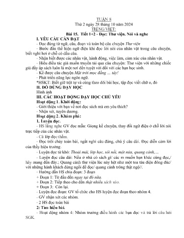 Kế hoạch bài dạy Lớp 3A - Tuần 8 Năm học 2024-2025