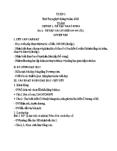 Kế hoạch bài dạy Lớp 4A - Tuần 1 Năm học 2023-2024