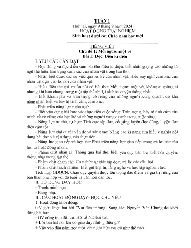 Kế hoạch bài dạy Lớp 4A - Tuần 1 Năm học 2024-2025