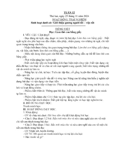 Kế hoạch bài dạy Lớp 4A - Tuần 12 Năm học 2024-2025