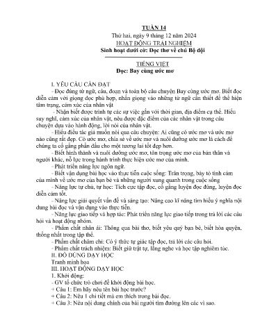 Kế hoạch bài dạy Lớp 4A - Tuần 14 Năm học 2024-2025