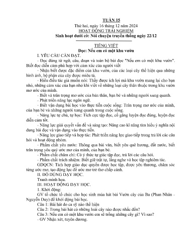 Kế hoạch bài dạy Lớp 4A - Tuần 15 Năm học 2024-2025