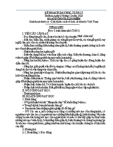 Kế hoạch bài dạy Lớp 4A - Tuần 17 Năm học 2023-2024