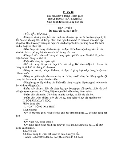 Kế hoạch bài dạy Lớp 4A - Tuần 18 Năm học 2024-2025