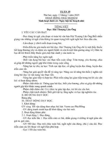 Kế hoạch bài dạy Lớp 4A - Tuần 19 Năm học 2024-2025