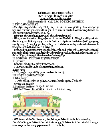 Kế hoạch bài dạy Lớp 4A - Tuần 2 Năm học 2023-2024